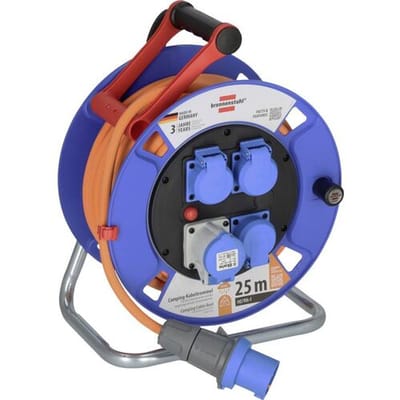 Brennenstuhl camping Kabelhaspel 25m Garant CEE IP44 (CEE Haspel met H07RN-F 3G2,5-kabel in oranje, Kabelhaspel voor permanent gebruik buitenshuis IP44, Made in Germany)