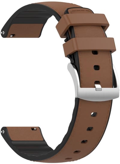 Hybride bandje - siliconen + leer - geschikt voor Garmin Venu (2 Plus) / Venu SQ (2) / Vivomove (Style - Sport) / Vivoactive 3 / 5 / 6 / Forerunner 55 / 165 / 245 / 645 / 570 - 42mm - bruin