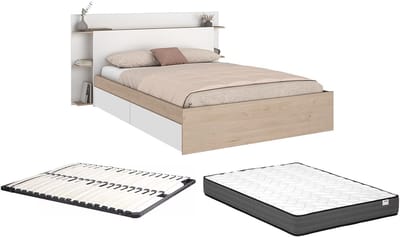 Vente-unique Bedframe hout natuurlijk licht, wit 140 x 190 cm, 140 x 200 cm