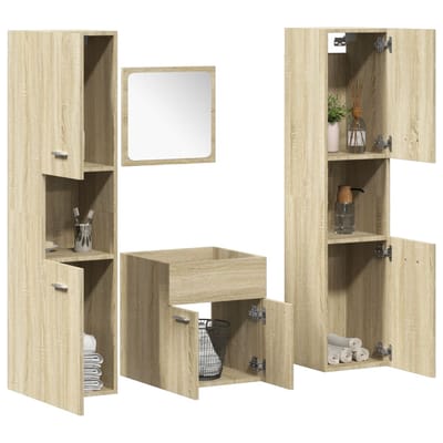 vidaXL - 4-delige - Badkamermeubelset - bewerkt - hout - sonoma - eikenkleurig