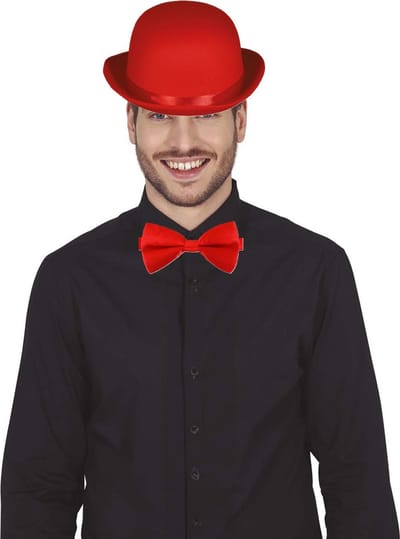 Faram party Verkleedkleding setje 2 delig - rood - Engelse bolhoed met vlinderstrikje - voor heren