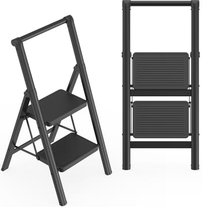 Opvouwbare Steiger met 2 Treden, Handgreep en Antislip Pedalen
