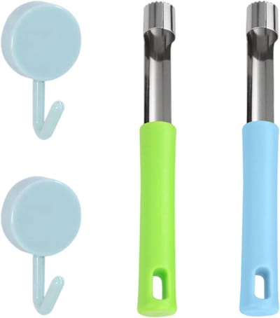 Handmatige fruitkernverwijderaar met 2 stuks en 2 handige haken, onmisbare keukentools voor fruitbereiding en bakaccessoires.