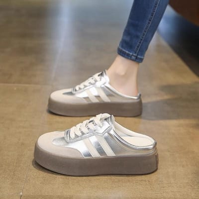 Dames Casual Schoenen Mode Baotou Halve Slippers Vetersluiting Platform Slippers voor Dames Sport Slippers Instappers Mujer 40 gray