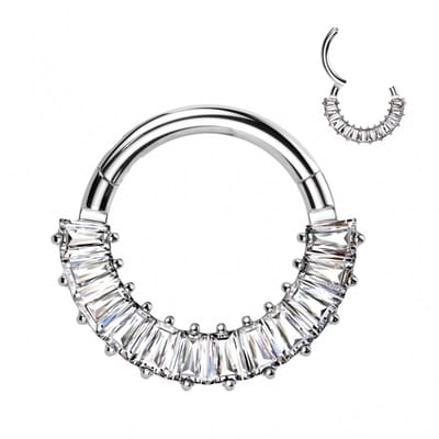 Piercing titanium 12lined Baguette clicker ring 1.2x10 - zilver - LMPiercings