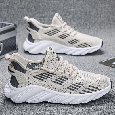 Hardloopschoenen Zomer Nieuw Ademend Heren Sneaker Mesh Trendy Vliegend Geweven Comfortabele Herenschoenen Casual Schoenen 44 white