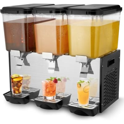 VEVOR Commerciële Drankdispenser met 3 Tanks, Sapdispenser 18 L (per Tank), 512 W RVS IJstheemachine met 7-12 °C Koeltemperatuur, voor Koude Dranken Restaurant Bar Feest Buffet Catering