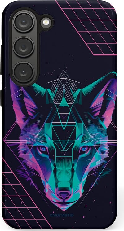 Casetastic hoesje geschikt voor Samsung Galaxy S23 - Dubbellaagse bescherming - Neon Wolf - Fashion Case - Donkerblauw
