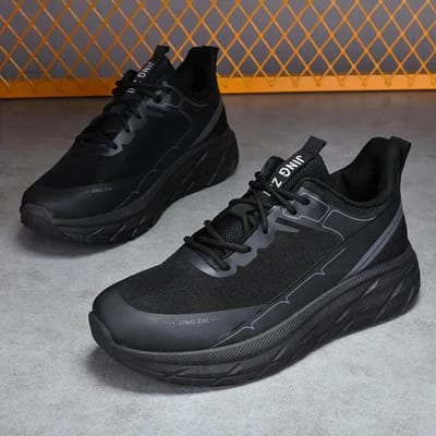 Herfst/Winter Nieuwe Modieuze Mesh Ademende Hardloopschoenen Heren Outdoor Zachtzool Lichtgewicht Casual Sportschoenen 44 zwart