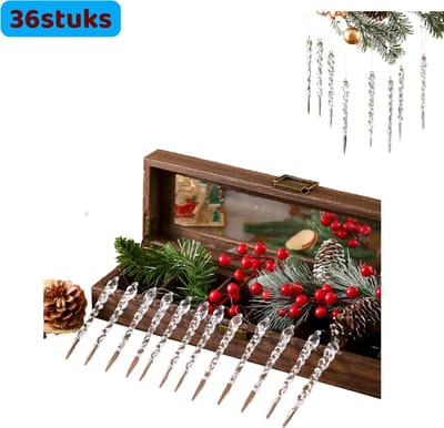 Kerstversiering - IJspegelversiering - Kerstboomversiering - Kleine IJspegelversiering - Geschikt voor Feesten, Bruiloften, Kerstmis - Transparant - 36 stuks