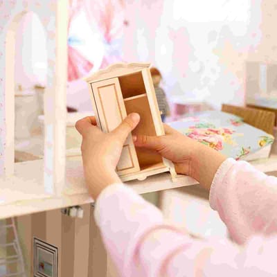 Huis Kledingkast 1:12 Simulatie Miniatuur Meubels Houten Vintage Kledingkast Speelhuis Decoratie Accessoire beige