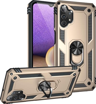 Hoesje Geschikt Voor Samsung Galaxy A32 Hoesje - Galaxy A32 5G Goud hoesje Anti-Shock Hybrid Armor case Ring houder TPU backcover met kickstand