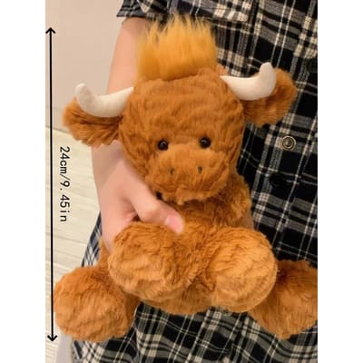 Schattig Schots Hooglandrund Pluche Speelgoed Behaard Rund Knuffeldier Cartoon Koe Super Zacht Knuffelbaar Boerderijdier Speelgoed Cadeau Voor Kinderen 24cm oranje