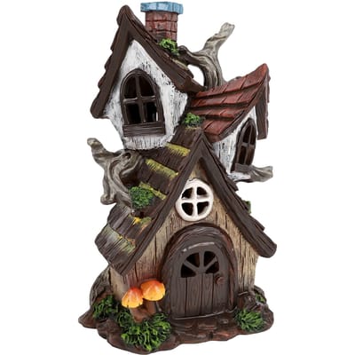 Boomhut Standbeeld 2 Laags Hars Klein Huis Ornament voor Buiten Tuin Plaats Landschap Decoratie 29,5cm