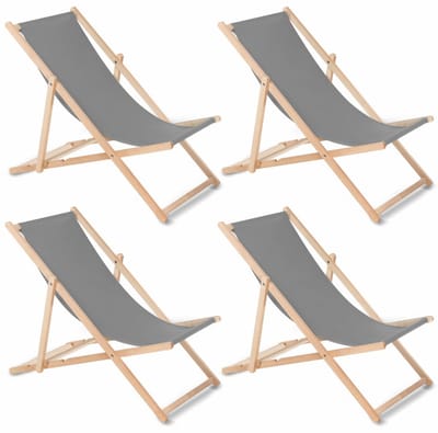 GreenBlue - Set van 4 stuks strandstoel Houten ligstoel Beukenhout Drie verstelbare rugleuningposities Grijs