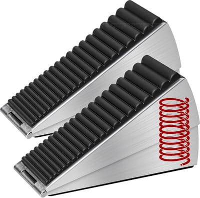 2 stuks zware deurstoppers - Verstelbare deurstopper met hoge wig - Veerbelast met beugel - Met antislip rubber - Deurstopper van roestvrij staal - Voor hoteltapijtdeuren - Voor hardhouten, betonnen en tegelvloeren - Zilver - Tot 3 inch