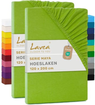 Lavea® Set van 2 Hoeslakens 120x200 cm – 100% Zacht en Ademend Katoen – voor Dikke Matrassen tot 20 cm – Jersey met Elastiek rondom – Appelgroen