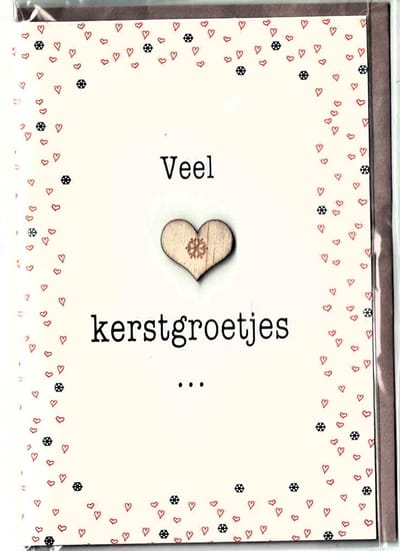 wenskaart - kerstkaart - luxe kerstkaart - Fijne kerstdagen - allerbeste wensen - houten applicatie - kerstgroetjes - kerst liefde