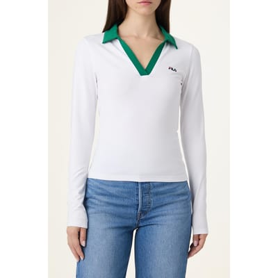 FILA Cerrione Slim Johnny Collar Top Bright White Größe: XS | Longsleeves Outlet | Damen | Weiß