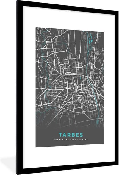 Fotolijst incl. Poster - Tarbes - Frankrijk - Plattegrond - Kaart - Stadskaart - 60x90 cm - Posterlijst