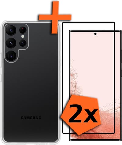 Hoes - Met 2x Screenprotector - Geschikt voor Samsung Galaxy S22 Ultra - Sterk & Shockproof - Back Cover - Siliconen Case - Telefoon Hoes - Transparant