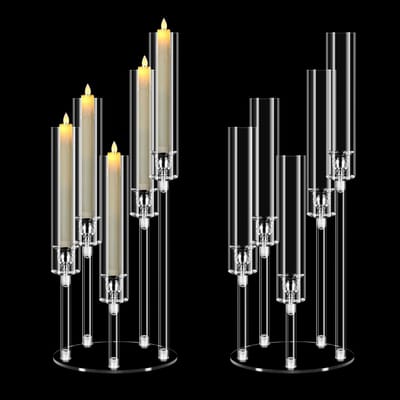 Dailygoods - 2-Stuks Acrylic Kandelaar Set Met LED Kaarsen - 5-Armige 58 cm Hoge Kaarsenstandaards