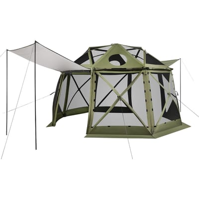 Pop-up Gazebo Klambentent, 3,96 x 3,96 m, 13-zijdige Bolvormige Kampeerluifel Tent met Afneembaar Dak & Draagtas, Snel Op te Zetten & Bijtbestendig, Muskietenkoepel