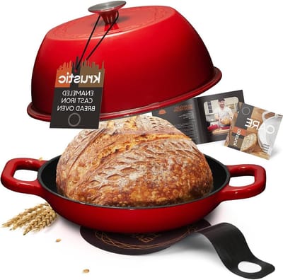 Gietijzeren Nederlandse Oven - Broodbakpan Stoofpan - Zuurdesem Brood Bakken - Nauwsluitend Koepelvormig Deksel - 6 Liter - Rood