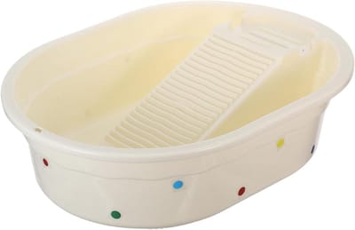 Wasbak met wasbord - Handwasbak kleding - Kleding wassen - Stapelbaar en ruimtebesparend - 488 cm - Beige