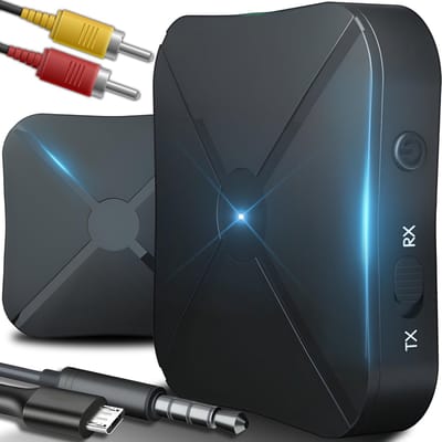 carmdering - Bluetooth Adapter - Audio Zender Ontvanger - 2-in-1 - AUX/RCA, dubbele verbinding, 6u batterij, 200mAh, compact - Voor tv & auto - Draadloze audio streaming