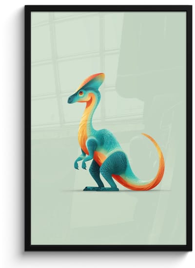 Poster in lijst - Fotolijst 60x90 cm - Posters - Staart - Dino - Minimalistisch - Blauw - Posterlijst zwart - Decoratie - Wanddecoratie woonkamer - Muurdecoratie slaapkamer