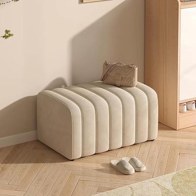 Fluwelen Bank - Ottomaanse Stoel - Entree Opbergen - Massief Houten Structuur - 60x40x40cm - Beige