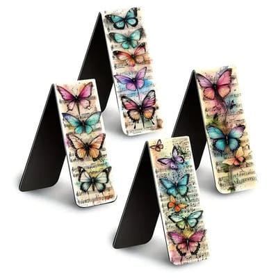 Viwado® | Set van 4 Magnetische Boekenleggers - Watercolor Vlinder Kunststijl - Waterdicht & Compact - Perfect Cadeau voor Lezers