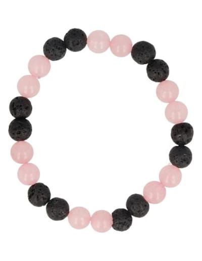 Roze kwarts / Lavasteen kralen armband