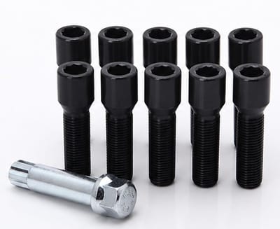 Conische wielbouten 33mm - Zwart - M14x1.25 / M14x1,25 - Set van 10 bouten + sleutel - Ster/Inbus