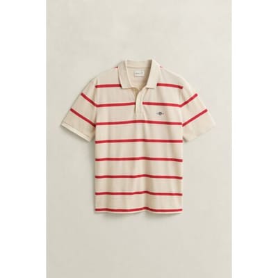 Gant Polo Striped Short Sleeve Creamed White / male