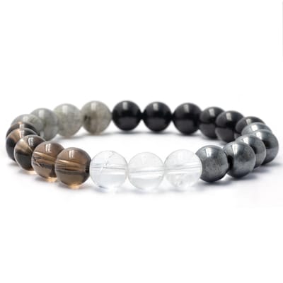 Bixorp Gems Labradoriet + Hematiet + Bergkristal + Onyx + Rookkwarts Edelstenen Armband - 8mm / 18cm - Om & Om Edelsteen Kralenarmband