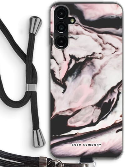 Case Company® - Hoesje met koord geschikt voor Samsung Galaxy A14 hoesje met Koord - Roze stroom - Telefoonhoesje met Zwart Koord - Bescherming aan alle Kanten en Over de Schermrand