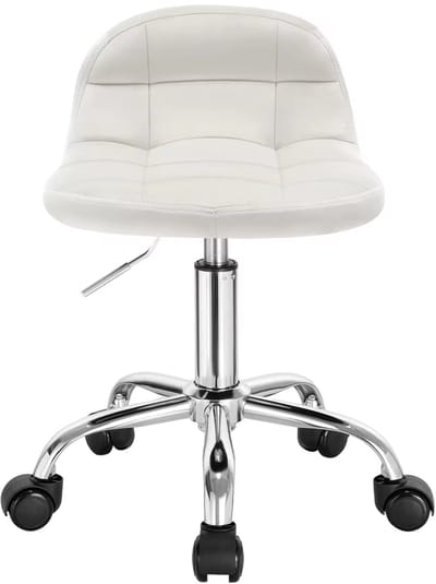 OKWISH Bureaustoel – Verstelbare Zithoogte – 360° Draaibaar Met Wielen – Ergonomische Lage Rugleuning Voor Thuiswerk En Make-up – Fluweel – Crème Wit