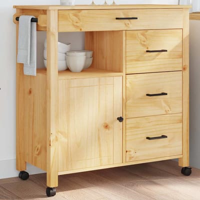 vidaXL - Keukentrolley - MONZA - 84x40x88,5 - cm - massief - grenenhout - honingwas