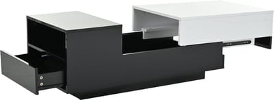 REDOM Salontafel 100×50×38 cm – hoogglans zwart-wit splicing, modern geometrisch design, 2 laden (1 verschuifbaar) en halve open zijvakken, 30 kg draagvermogen