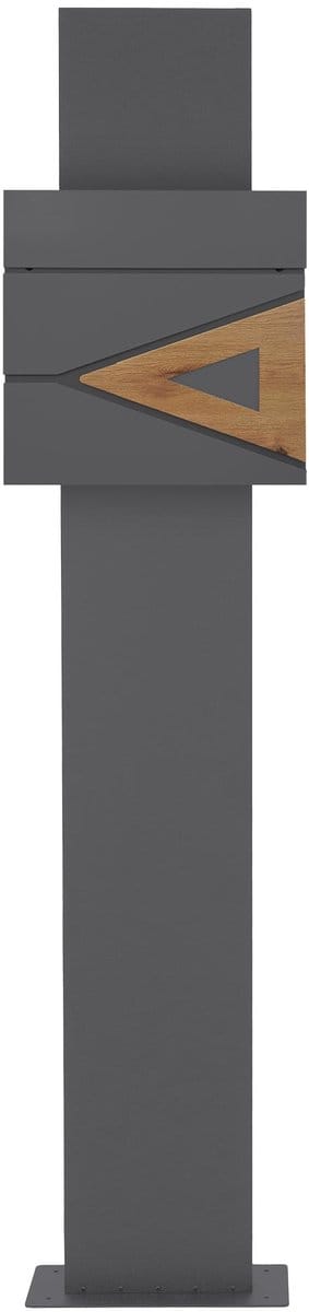 Staande brievenbus met krantenvak 37x36,5x11 cm antraciet/houtlook van staal ML design, modern driehoekig ontwerp, stahoogte 120/170 cm antraciet