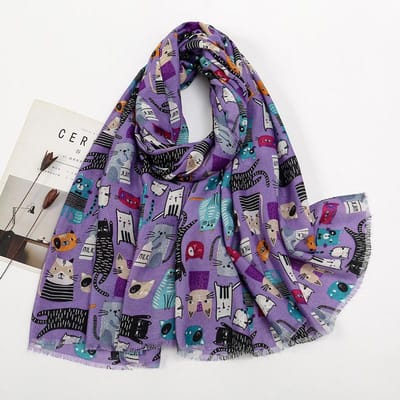Chien Teckel Motif Chat Franges Viscose Châle Foulard Femmes Imprimé Doux Polyvalent Protection Contre le Froid Écharpes Et Châles Pashmina Hijab Musulman