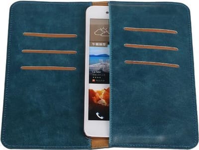 Blauw Pull-up Large Pu portemonnee wallet voor HTC