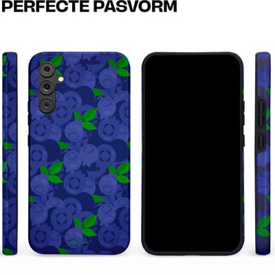 Casetastic hoesje geschikt voor Samsung Galaxy A34 (2023) 5G - Dubbellaagse bescherming - Berrytastic Blauwe Blueberry Bessen - Fashion Case - Donkerblauw Groen
