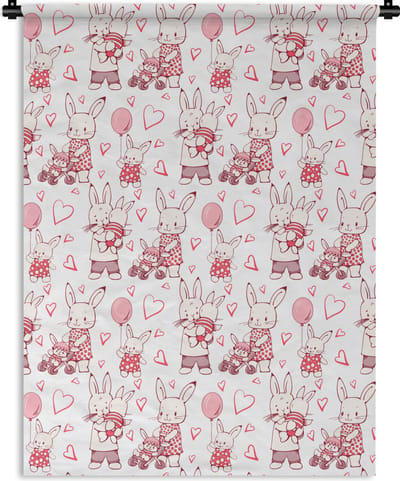 Wandkleed - Wanddoek - Konijnen - Liefde - Patronen - 150x200 cm - Wandtapijt