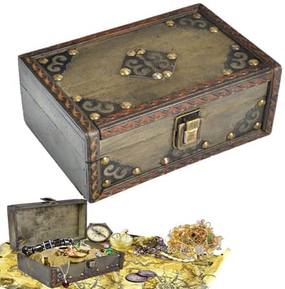 Dailygoody - Vintage schatkist - Houten schatkist voor kinderen - Bruin - Decoratie - Opbergruimte voor cadeaus - Geschikt voor verjaardag