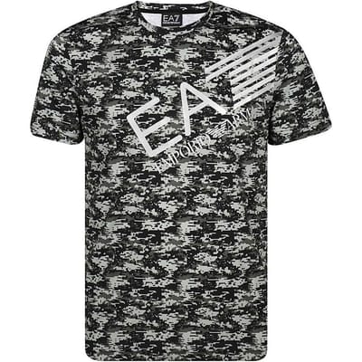 Emporio Armani EA7 Camouflage Print Letter Grafisch Ronde Hals Korte Mouw T-shirt Heren tops Grijs-Groen 6HPT35-PJ7CZ-2806 S gray