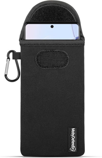 MobyDefend Hoesje - Geschikt voor Motorola Edge 30 Ultra - Neopreen Pouch Met Karabijnhaak - Insteek - Riemlus - Zwart