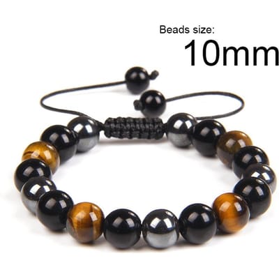 Bracelet en perles Pierre naturelle Obsidienne noire Hématite Bracelet Triple Protection Réglable Œil de tigre Bracelet pour Hommes Femmes black